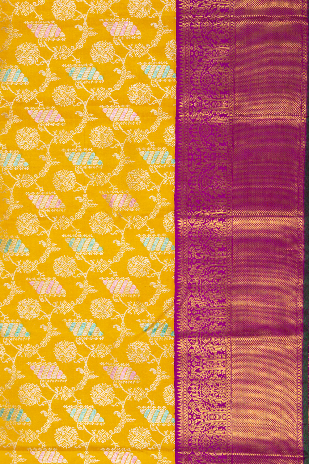 Kanchipuram Silk Jaal Yellow Saree