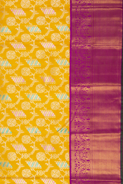 Kanchipuram Silk Jaal Yellow Saree