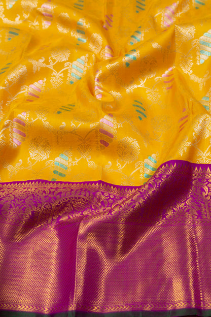 Kanchipuram Silk Jaal Yellow Saree