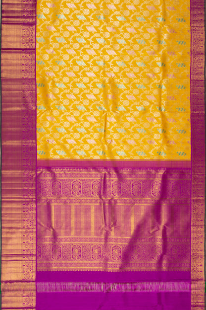 Kanchipuram Silk Jaal Yellow Saree