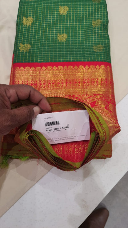 Kanchipuram Bottle Green butta checks