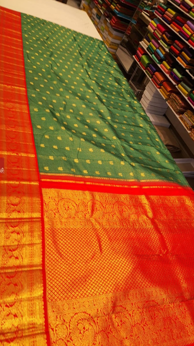Kanchipuram Bottle Green butta checks
