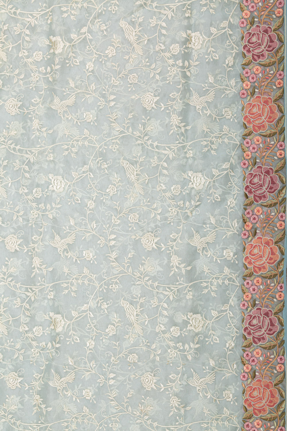 Organza Floral Embroidery Pastel Blue Saree