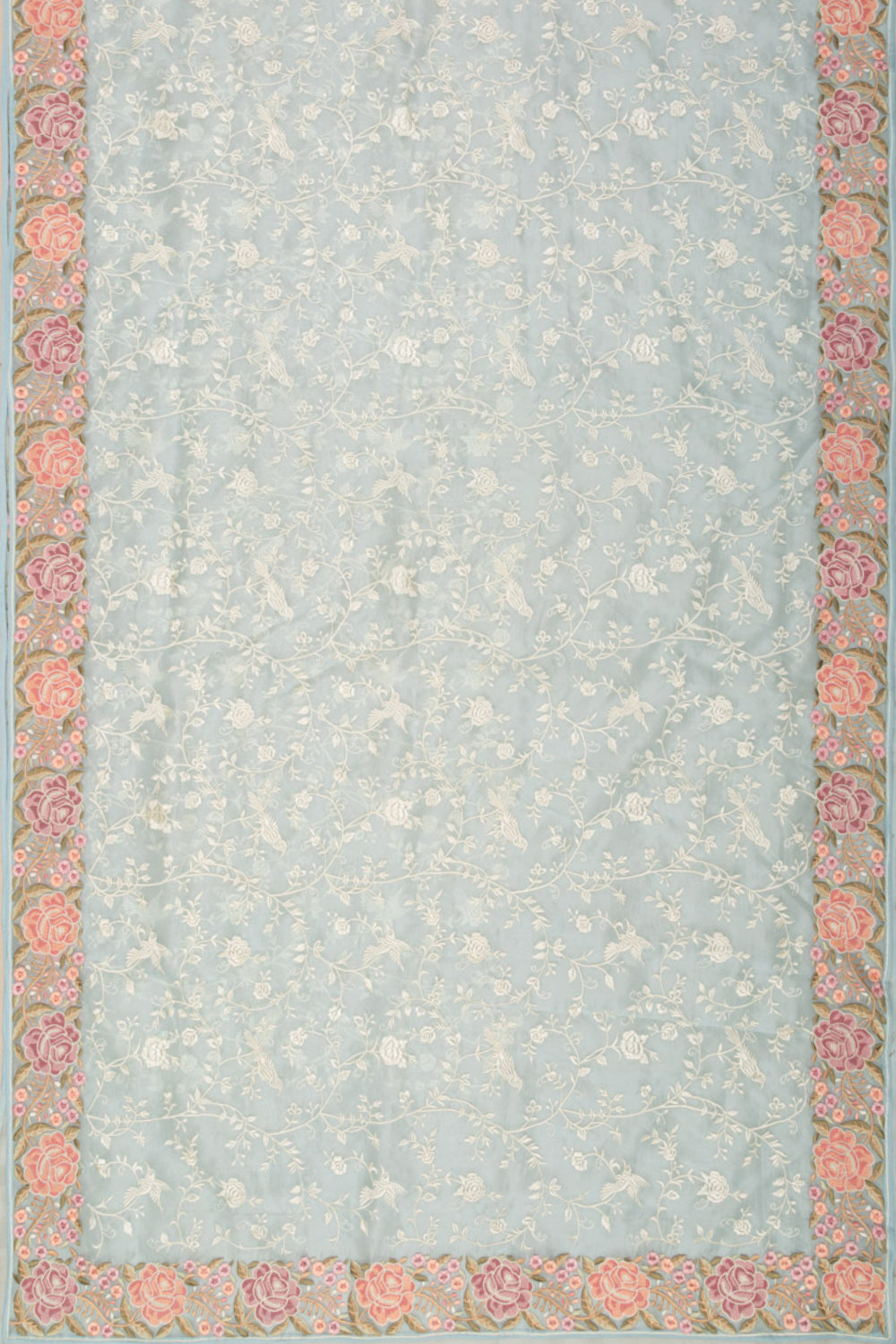 Organza Floral Embroidery Pastel Blue Saree