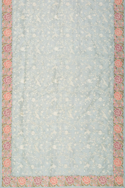 Organza Floral Embroidery Pastel Blue Saree