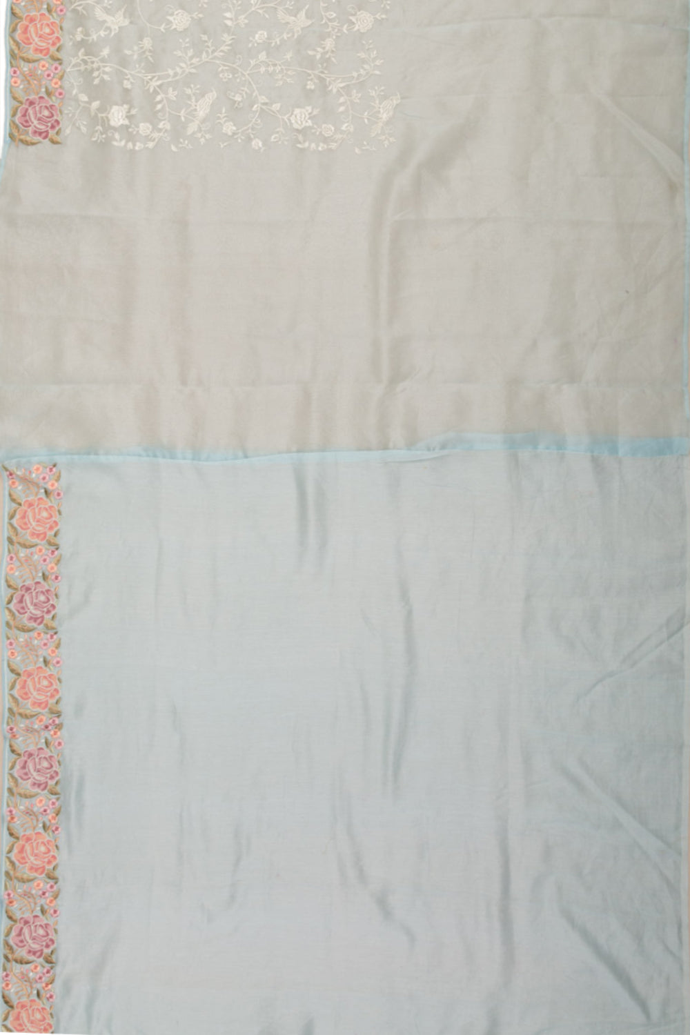 Organza Floral Embroidery Pastel Blue Saree
