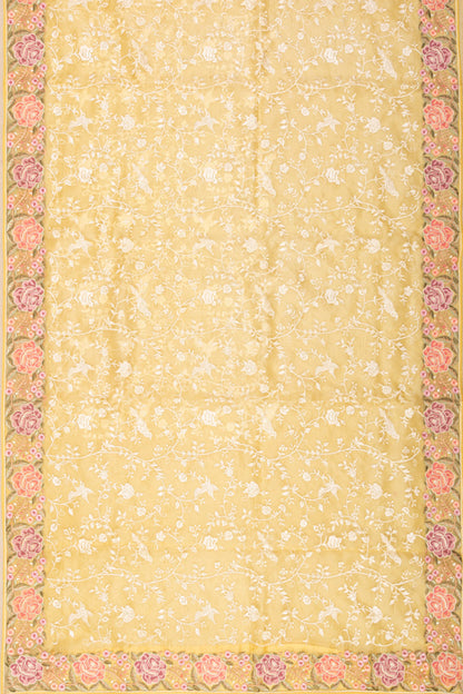 Organza Floral Embroidery Yellow Saree