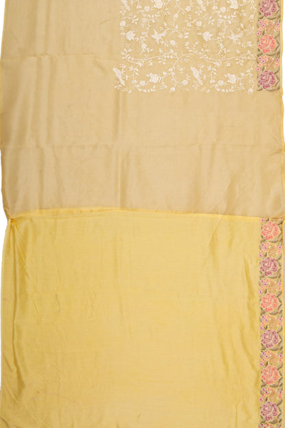 Organza Floral Embroidery Yellow Saree