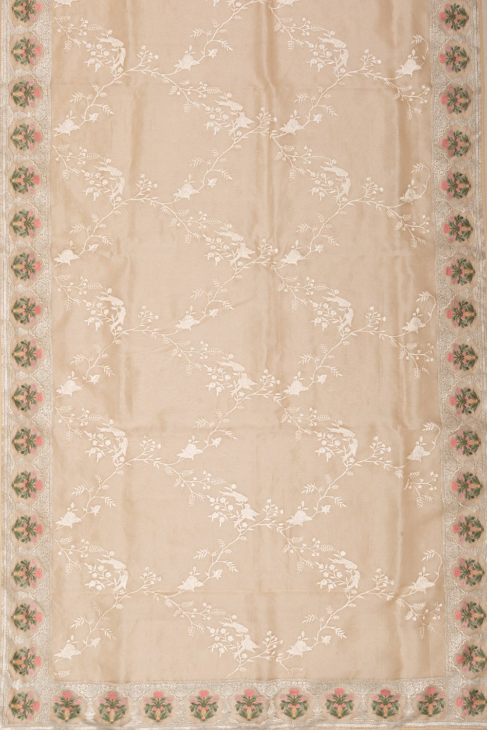 Organza Floral Embroidery Cream Saree