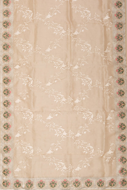 Organza Floral Embroidery Cream Saree