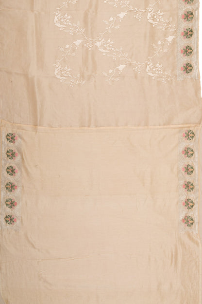 Organza Floral Embroidery Cream Saree