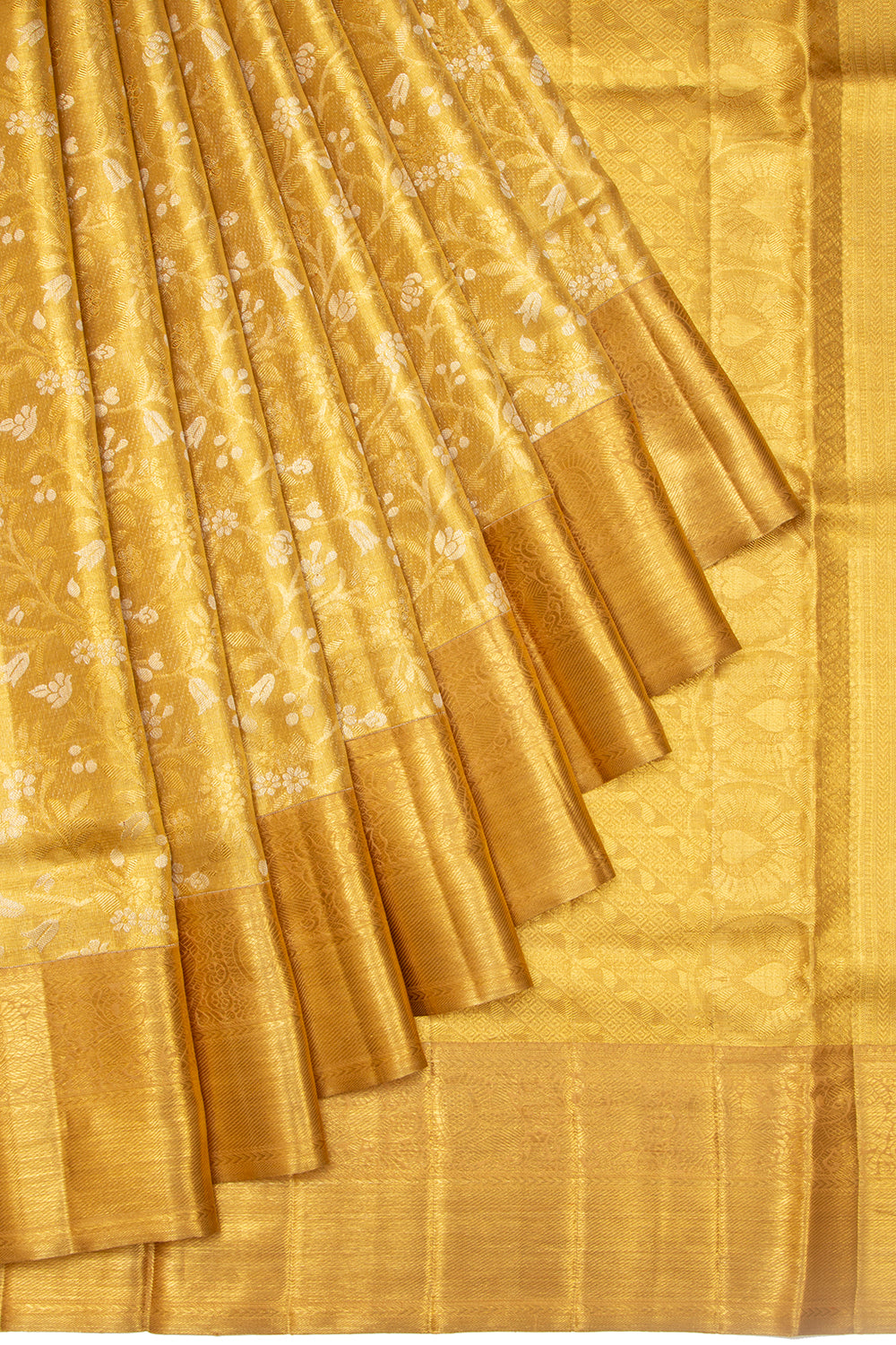 Kanchipuram Silk Tissue Jaal Gold Saree