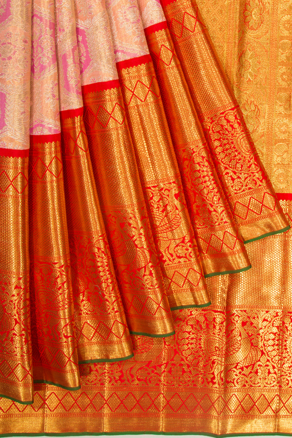 Kanchipuram Silk Tissue Brocade Pink Saere