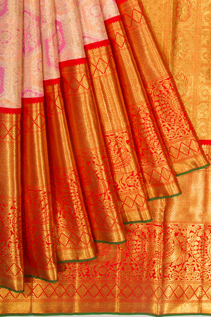 Kanchipuram Silk Tissue Brocade Pink Saere