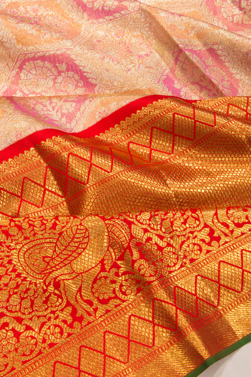 Kanchipuram Silk Tissue Brocade Pink Saree