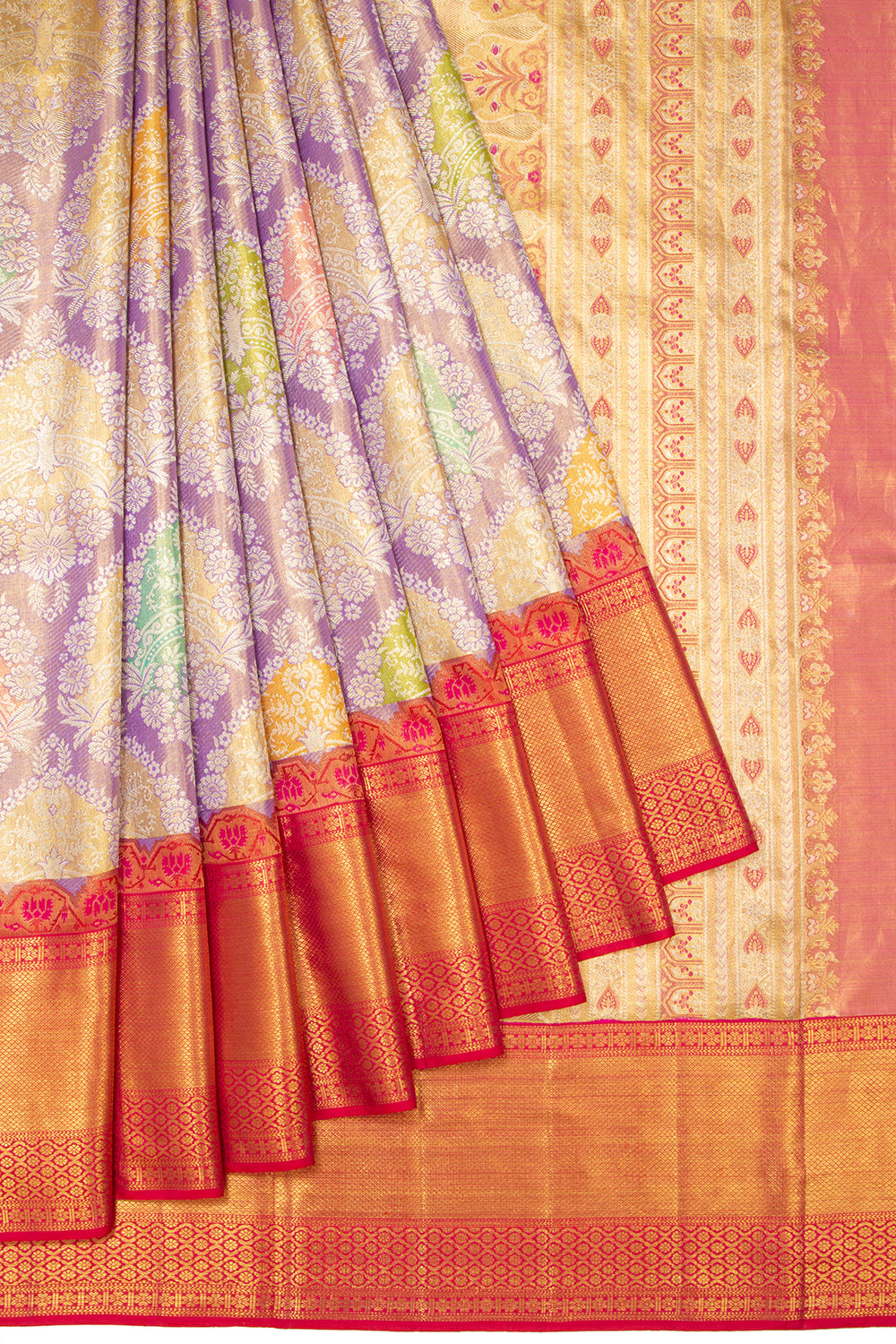 Kanchipuram Silk Tissue Brocade Lavender Saree
