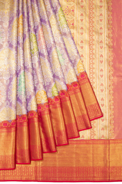 Kanchipuram Silk Tissue Brocade Lavender Saree