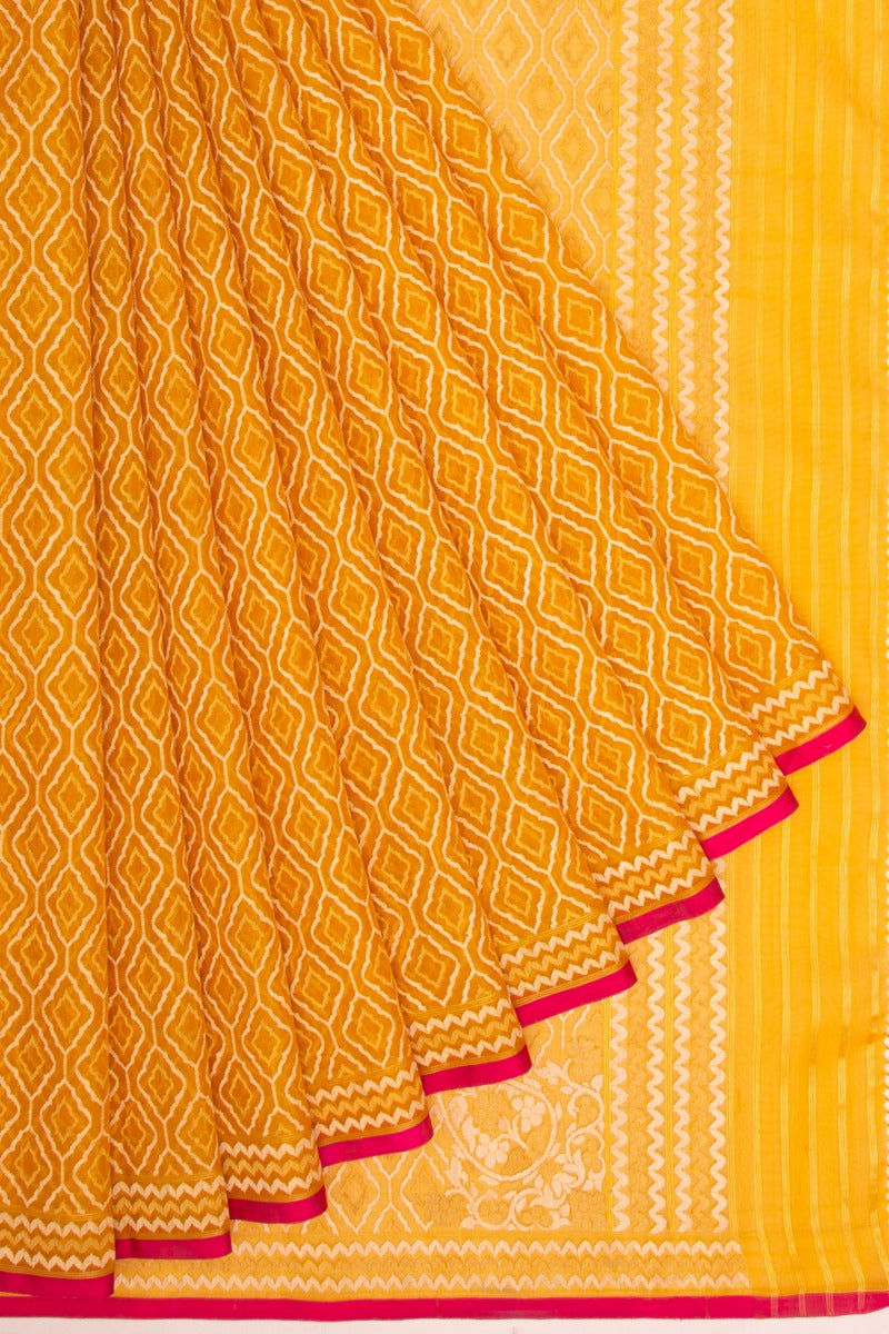 Banarasi Kora Organza Jamdani Mustard Yellow Saree