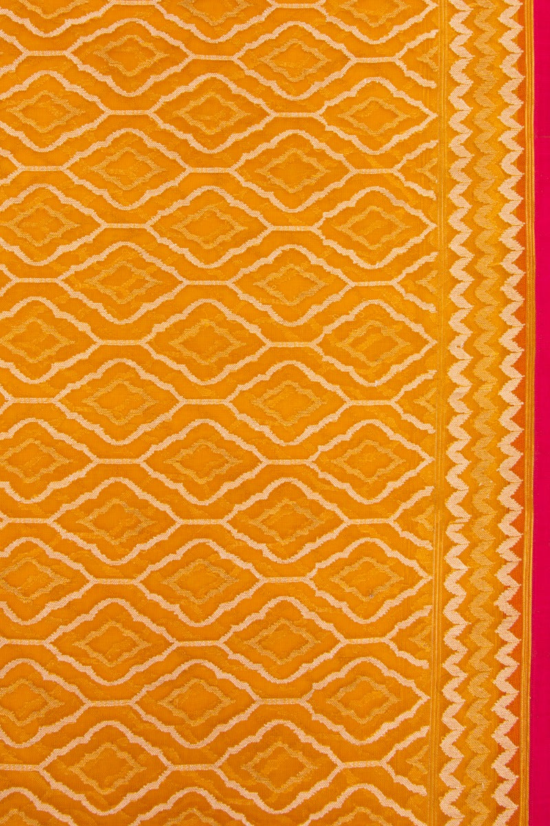 Banarasi Kora Organza Jamdani Mustard Yellow Saree