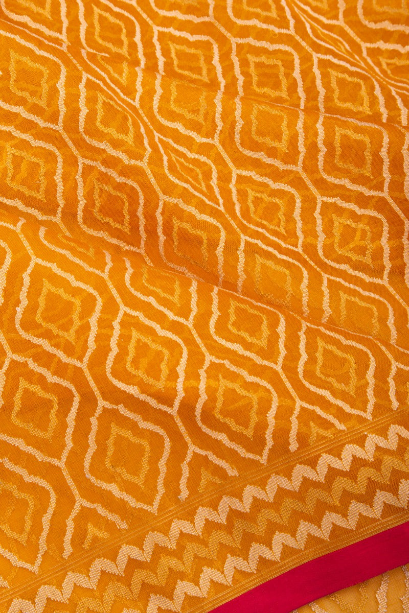 Banarasi Kora Organza Jamdani Mustard Yellow Saree