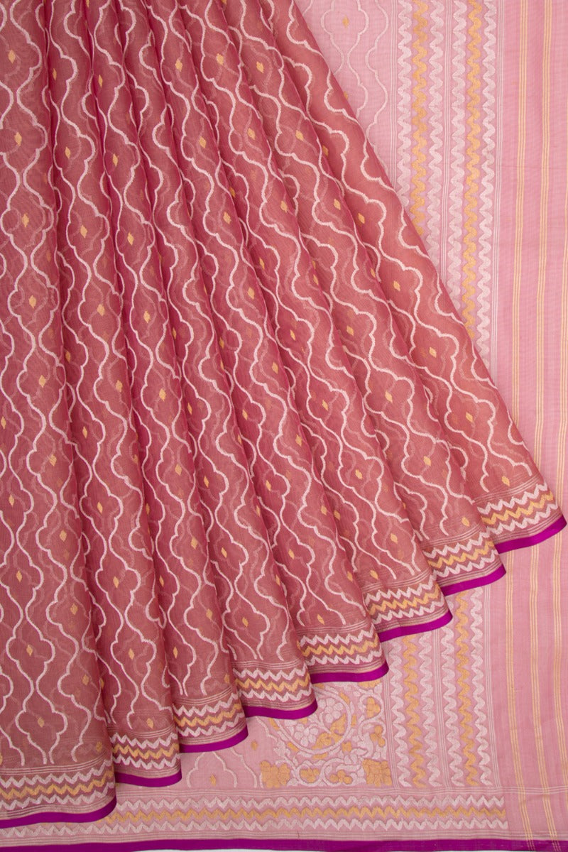 Banarasi Kora Organza Jamdani Peach Saree
