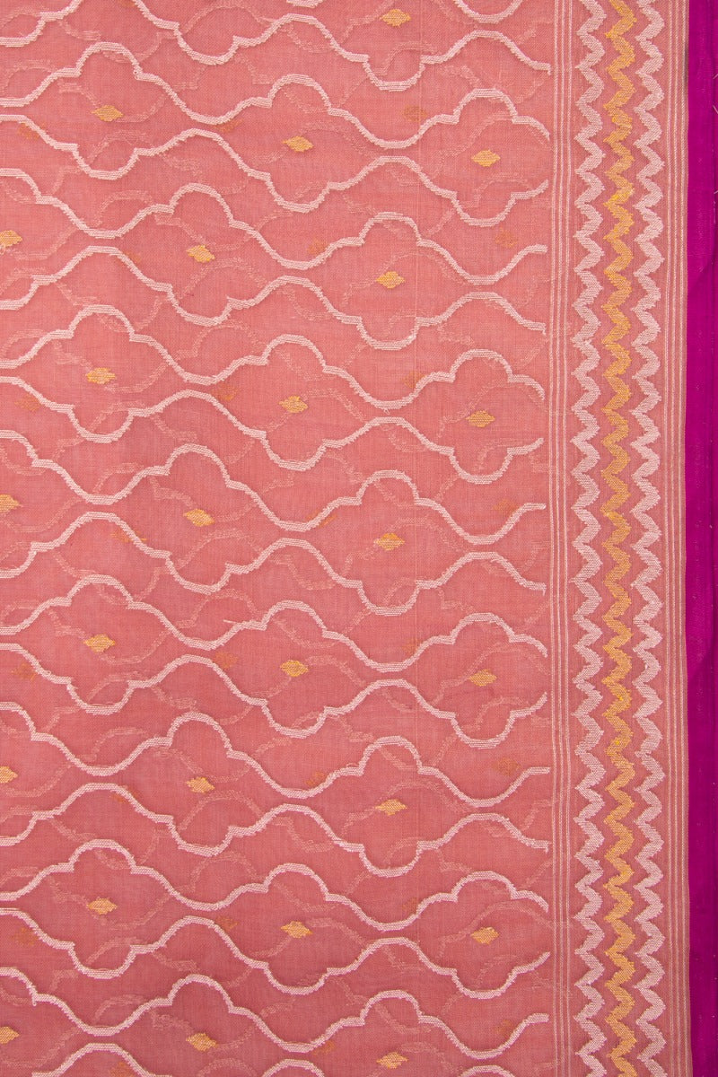Banarasi Kora Organza Jamdani Peach Saree