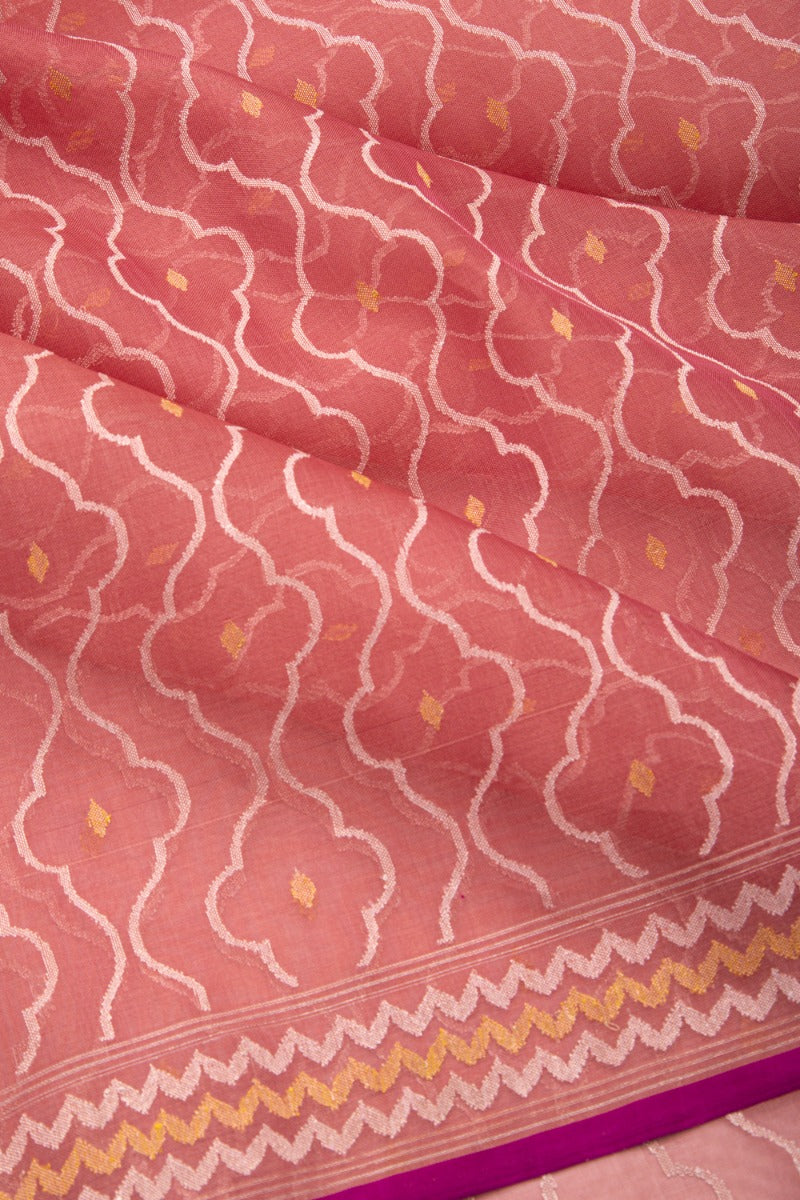 Banarasi Kora Organza Jamdani Peach Saree