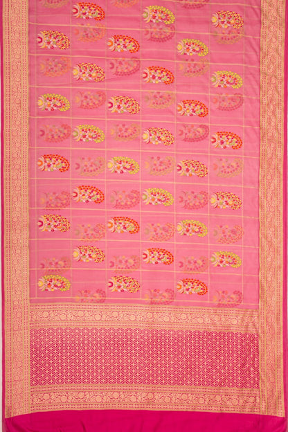 Banarasi Kora Organza Checks And Jamdani Butta Pink Saree