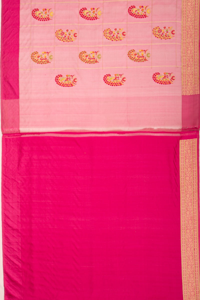 Banarasi Kora Organza Checks And Jamdani Butta Pink Saree