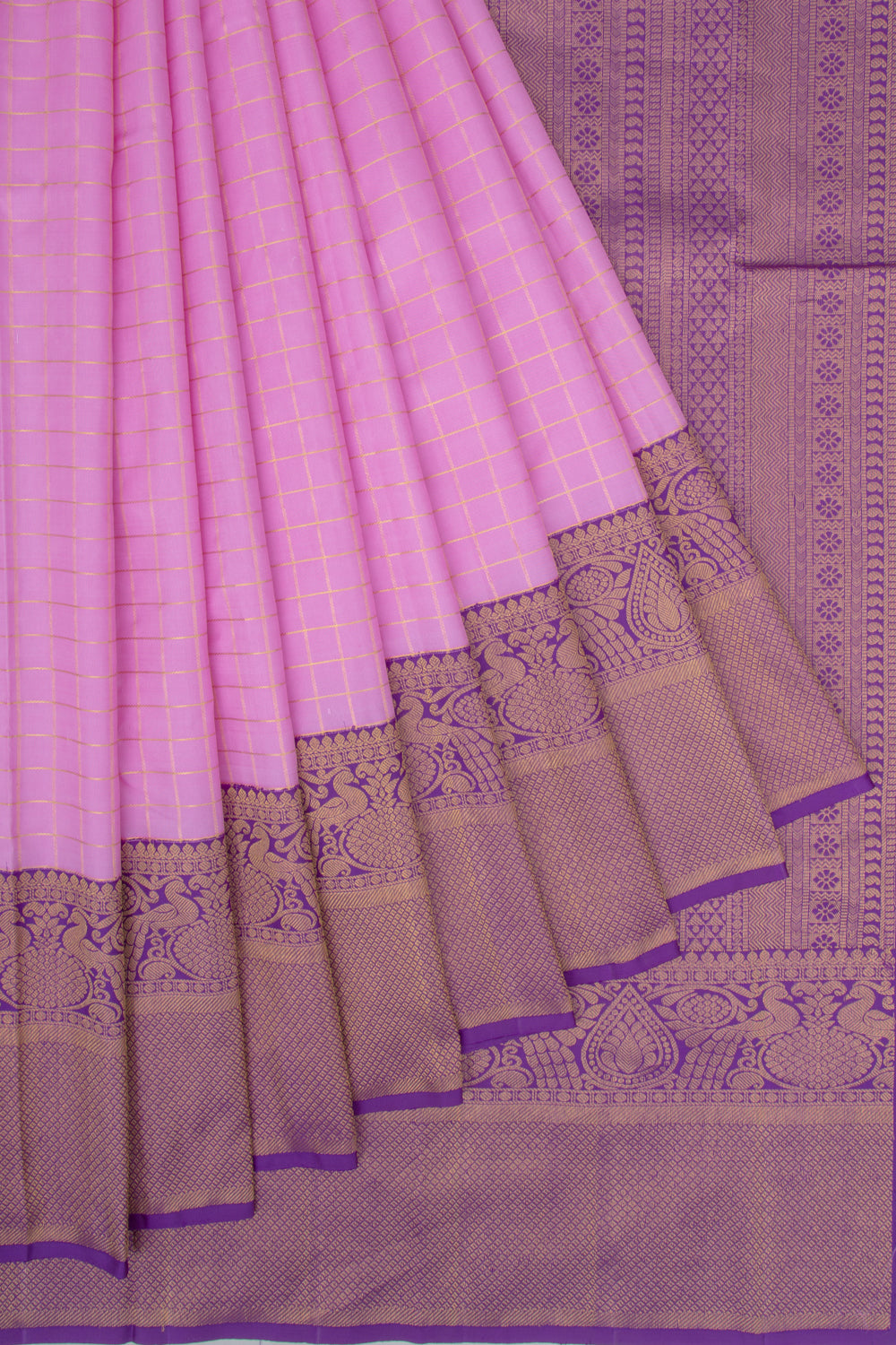Kanchipuram Silk Checks Lavender Saree