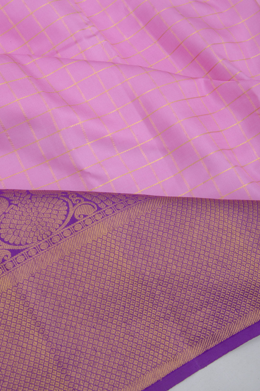 Kanchipuram Silk Checks Lavender Saree