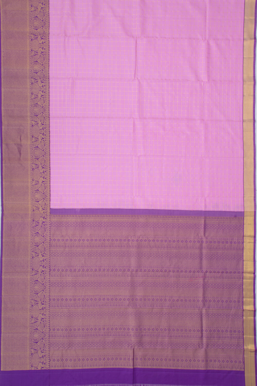 Kanchipuram Silk Checks Lavender Saree