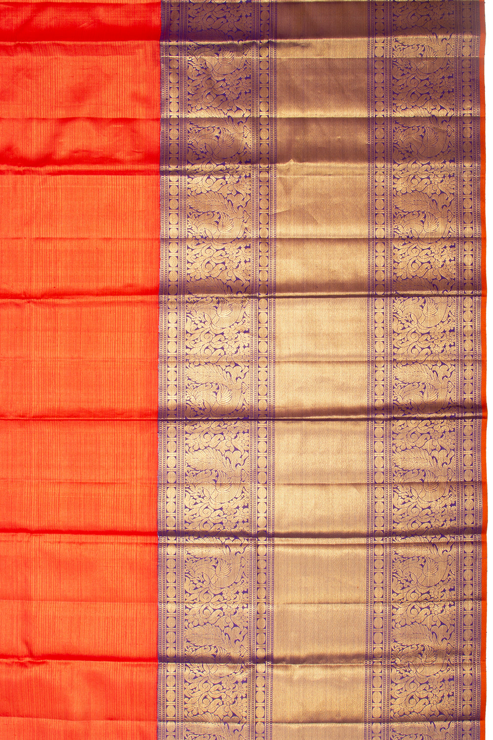 Kanchipuram Silk Oosi Lines Orange Saree