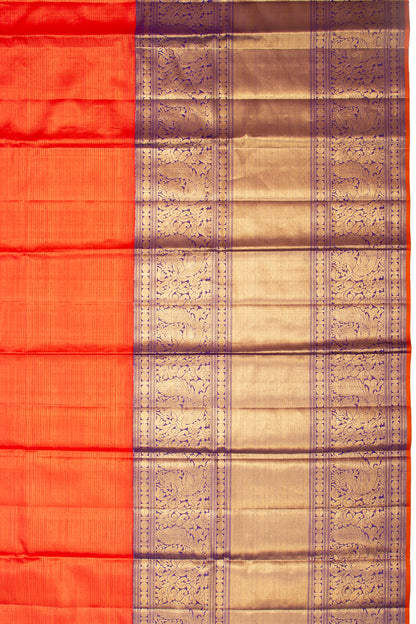 Kanchipuram Silk Oosi Lines Orange Saree