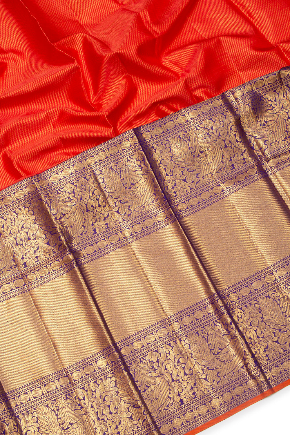 Kanchipuram Silk Oosi Lines Orange Saree