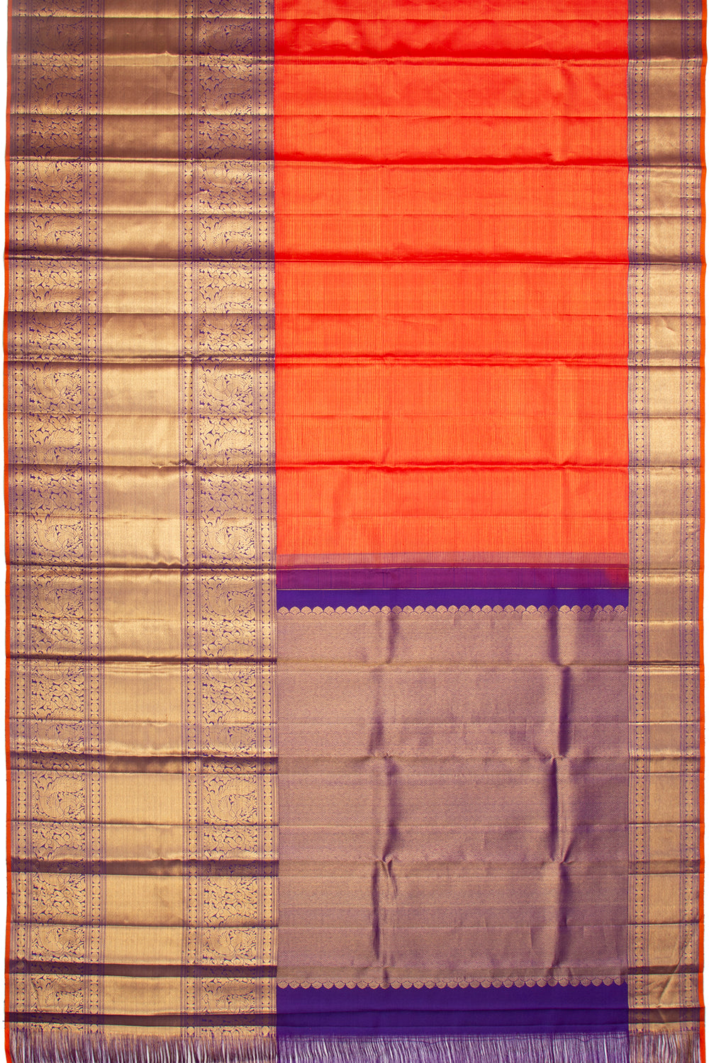 Kanchipuram Silk Oosi Lines Orange Saree
