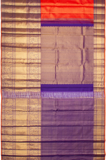 Kanchipuram Silk Oosi Lines Orange Saree