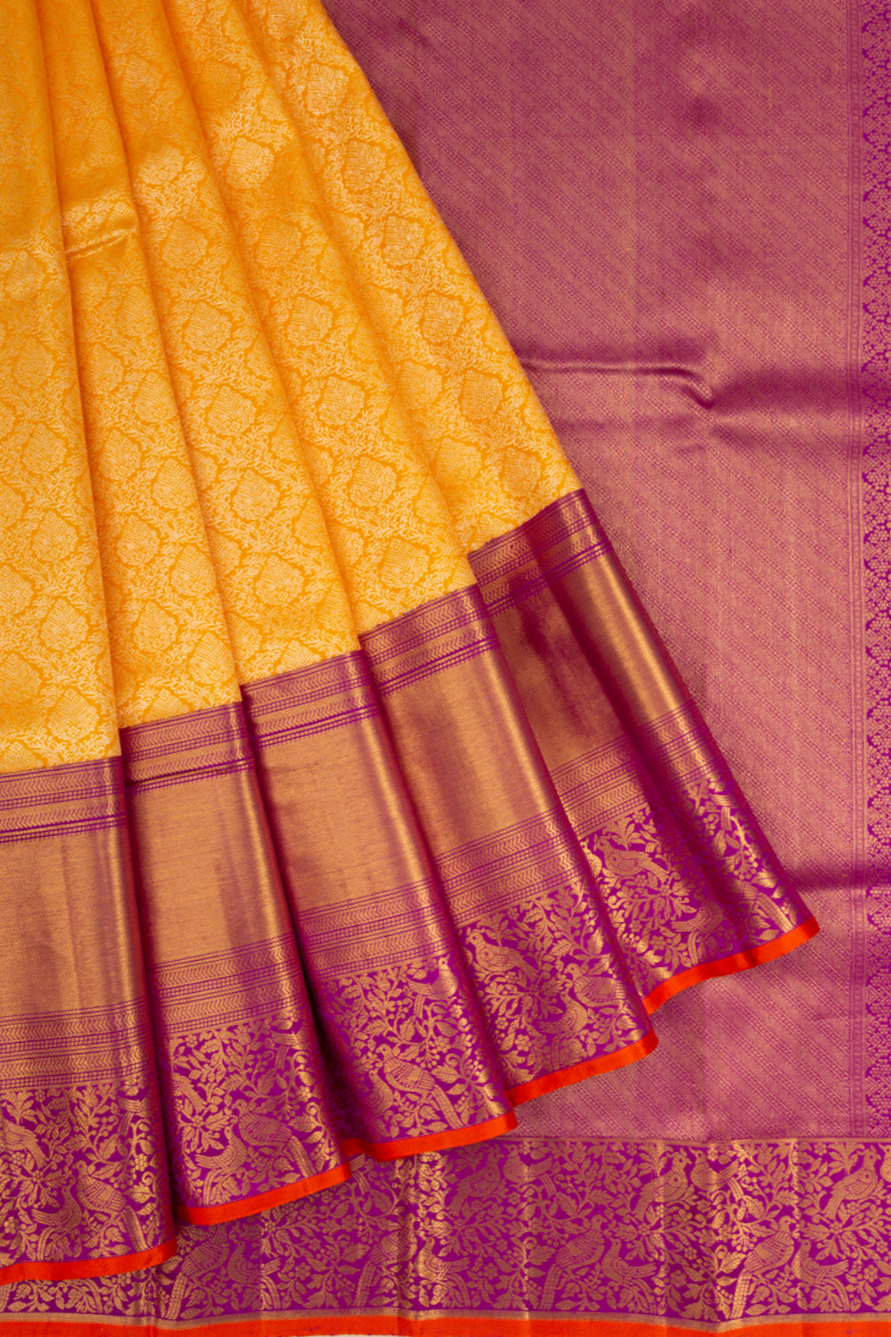 Kanchipuram Silk Brocade Yellow Saree