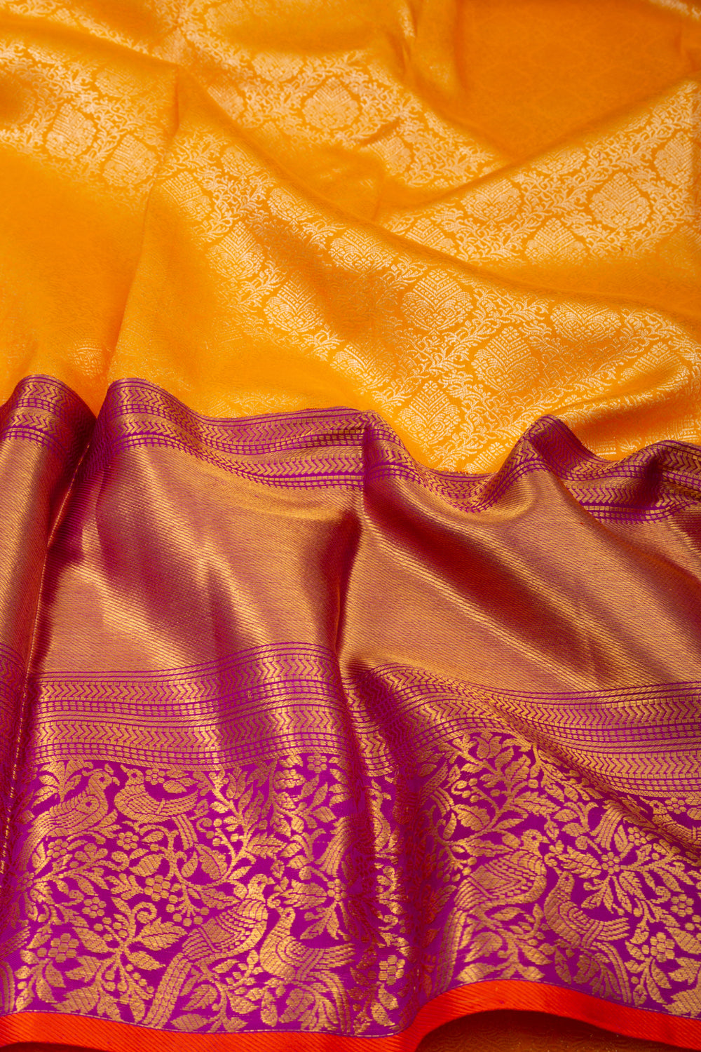 Kanchipuram Silk Brocade Yellow Saree