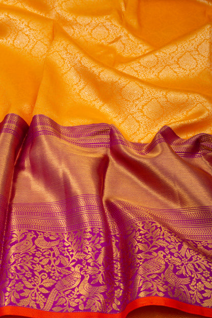 Kanchipuram Silk Brocade Yellow Saree