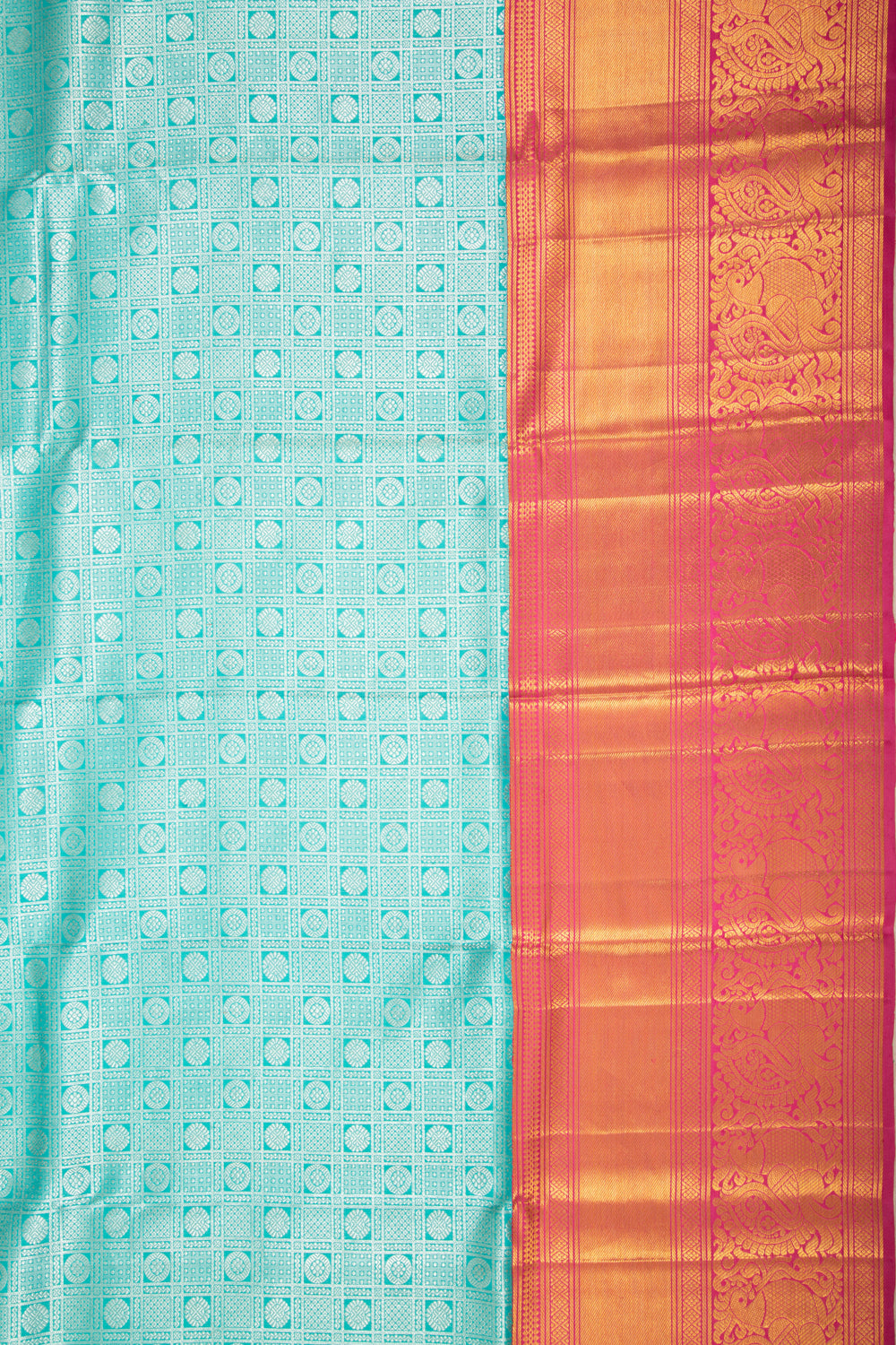 Kanchipuram Silk Checks And Butta Sky Blue Saree DM