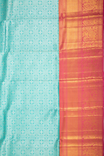 Kanchipuram Silk Checks And Butta Sky Blue Saree DM