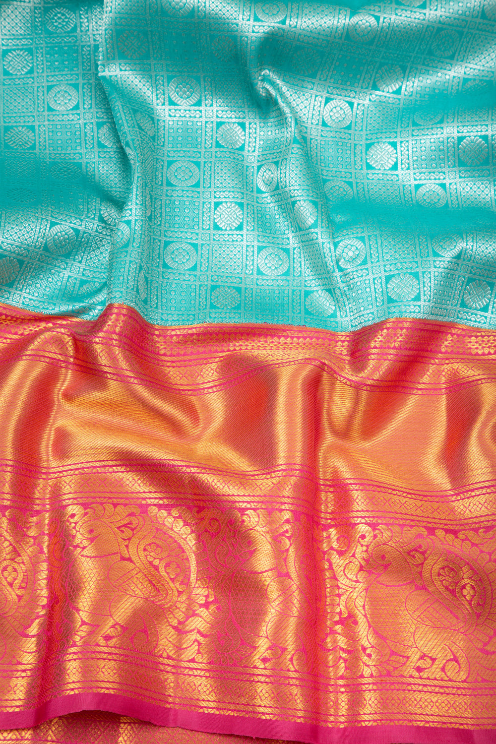 Kanchipuram Silk Checks And Butta Sky Blue Saree DM