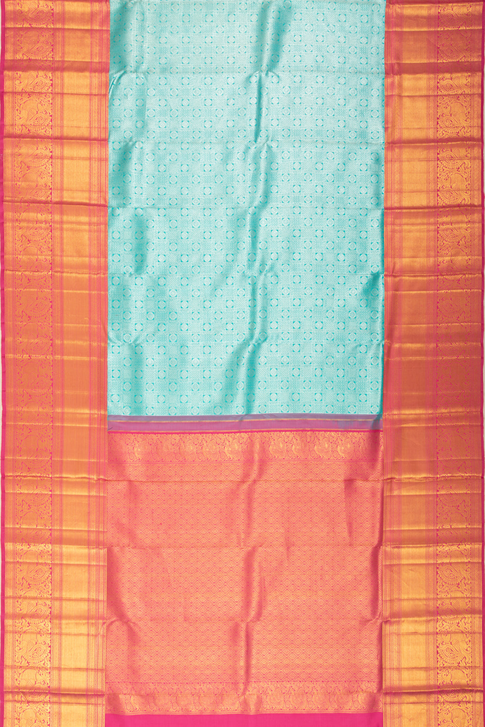 Kanchipuram Silk Checks And Butta Sky Blue Saree