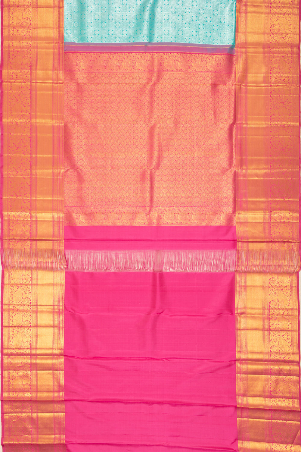 Kanchipuram Silk Checks And Butta Sky Blue Saree DM