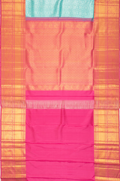 Kanchipuram Silk Checks And Butta Sky Blue Saree DM