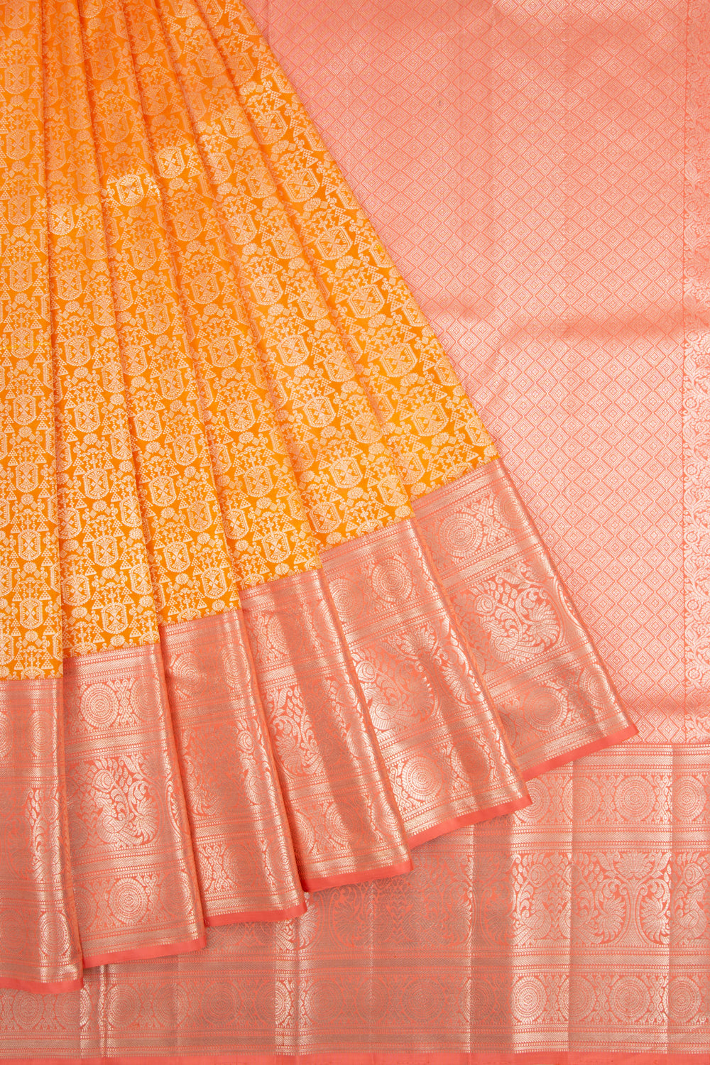 Kanchipuram Silk Brocade Orange Saree