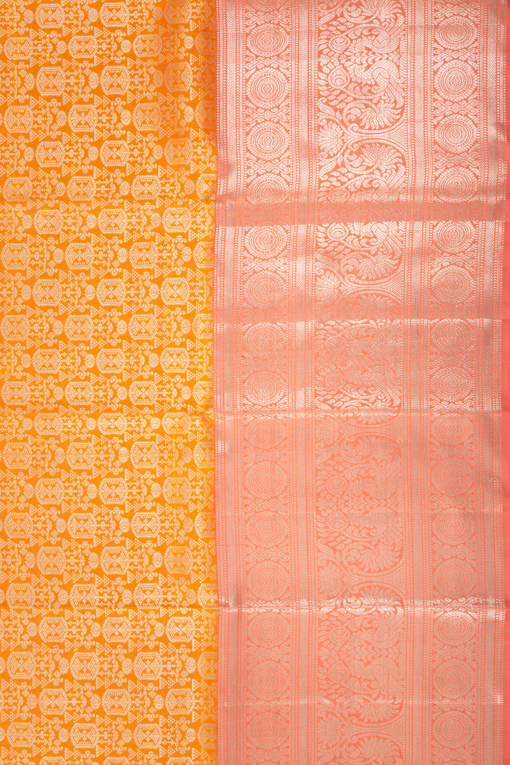 Kanchipuram Silk Brocade Orange Saree