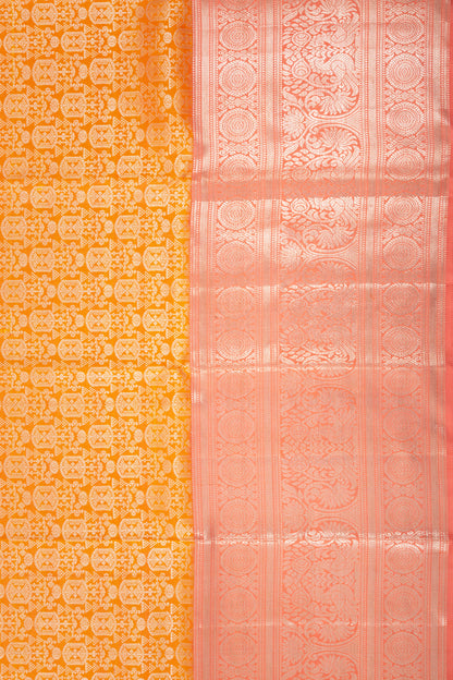 Kanchipuram Silk Brocade Orange Saree