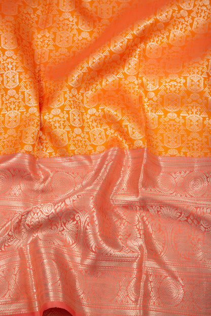 Kanchipuram Silk Brocade Orange Saree